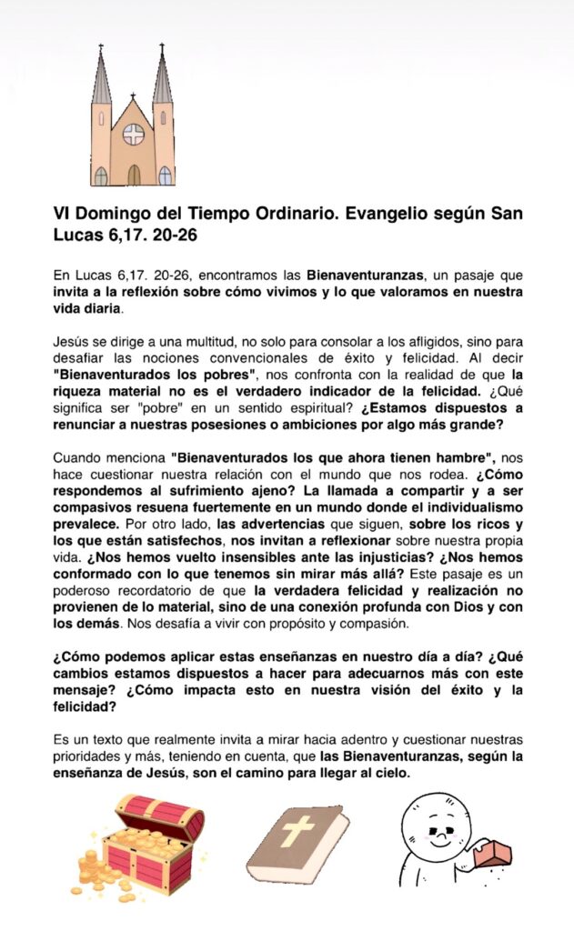 VI Domingo del Tiempo Ordinario. Evangelio según San Lucas 6,17. 20-26